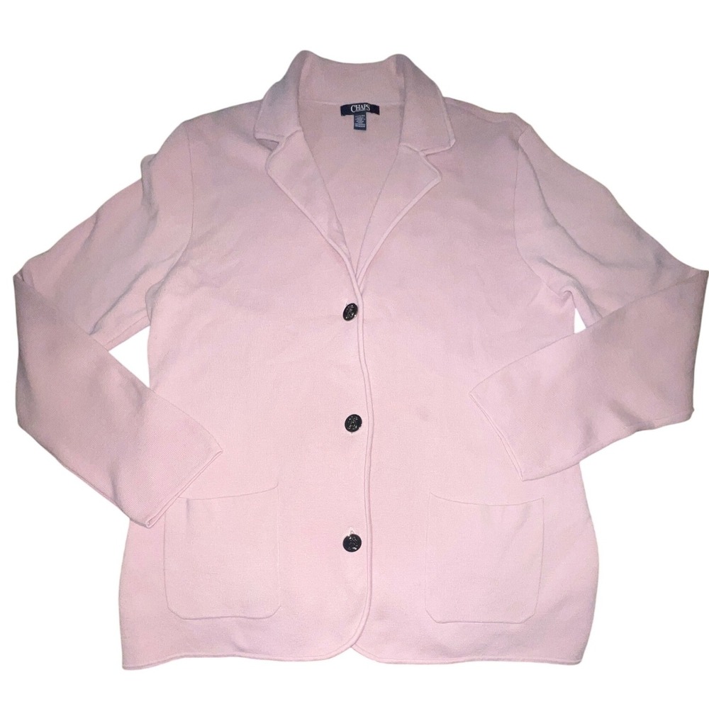 Chaps Size XXL Womens Knit Blazer Pink 3 Button Office‎ Business Comfort Casual